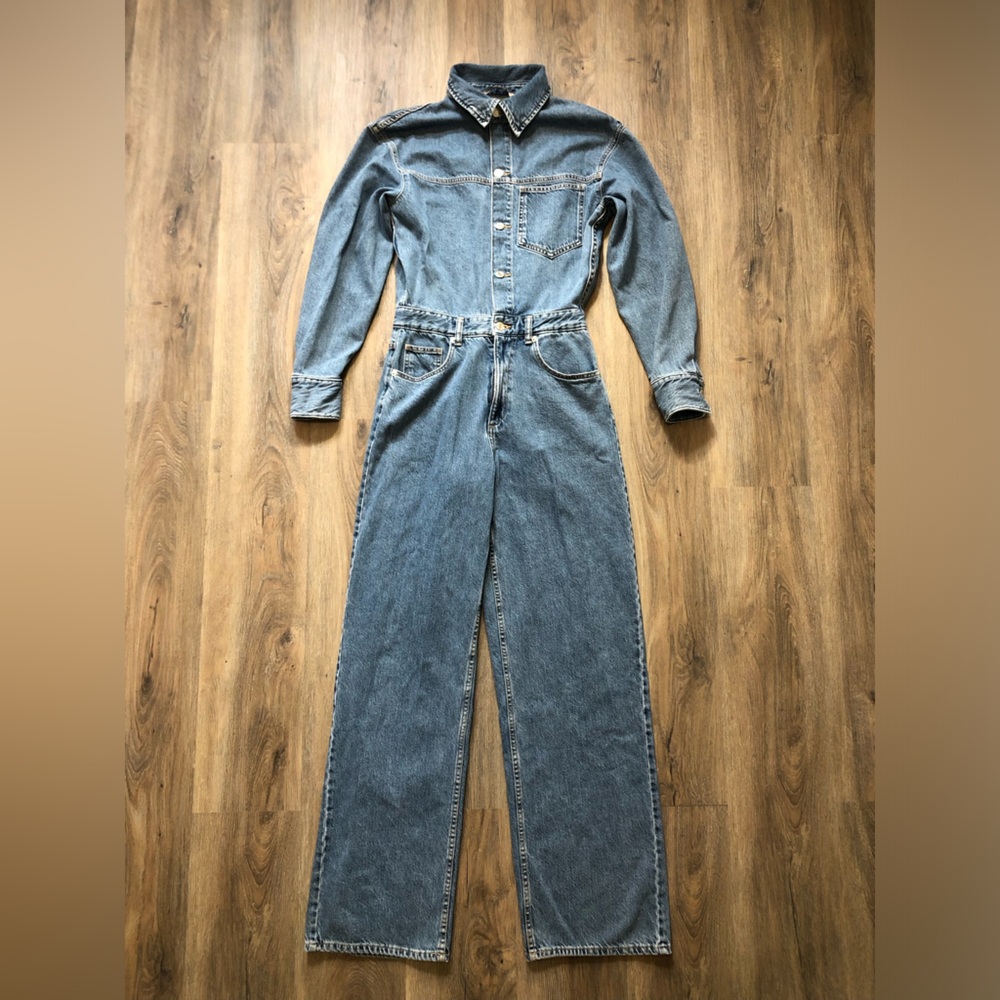 Zara Denim Long Sleeve Wide Leg Jumpsuit - Picture 3 of 16